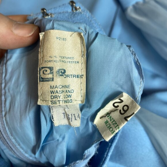 Vtg 70s Womens Dress Light Blue Keyhole Neck Sheer Sleeves Stretch Sz 13/14 - Picture 4 of 9